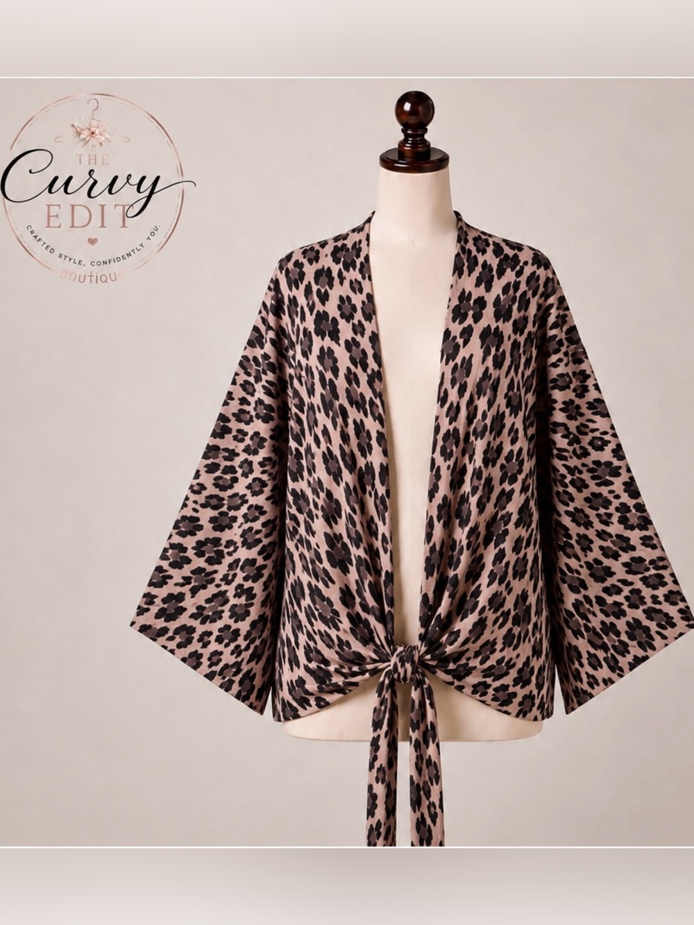 Umgee Leopard Animal Print Tie Front Kimono Bell Sleeve Oversized Cardigan M/L